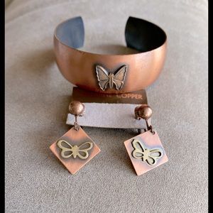 Boho Vintage set of copper bracelet with earrings.